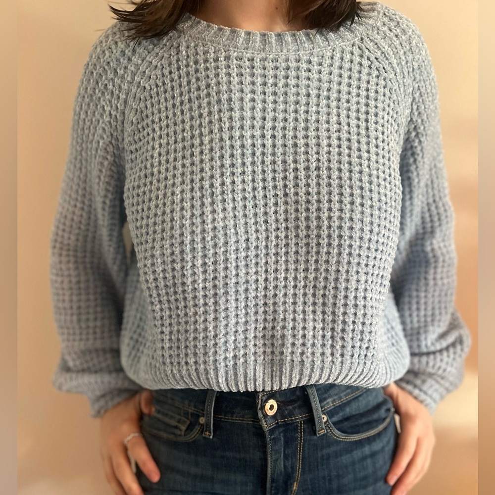 ALTAR’D STATE CHENILLE LIGHT PASTEL BLUE SOFT SWEATER